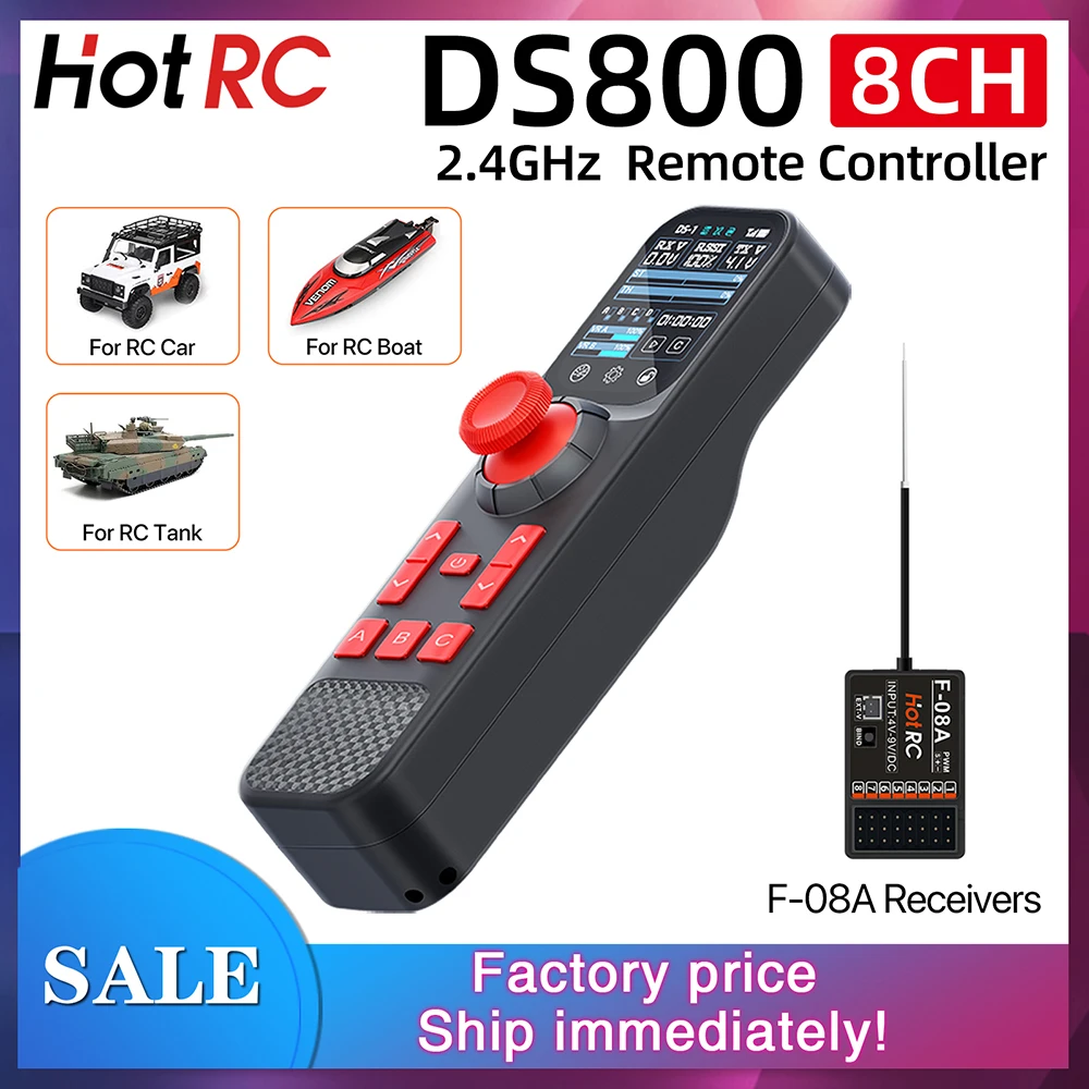 HotRC DS800 Zender 8CH Afstandsbediening 2.4GHZ 2.0in Kleur TouchScreen Terugfunctie met F-08A Ontvanger Voor RC Auto Boot
