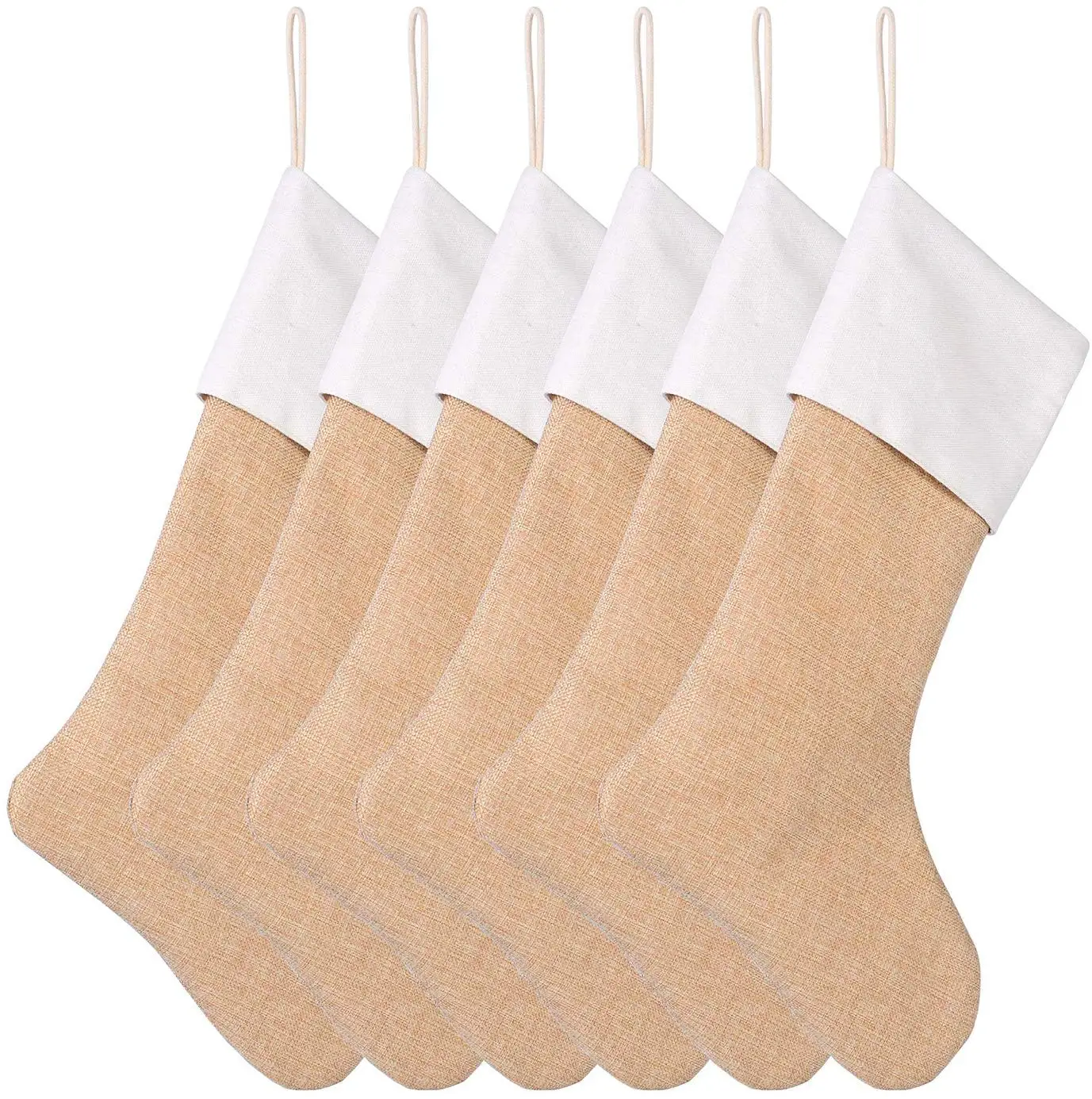 

6pcs Large Burlap Christmas Stockings Jute Xmas Stocking Plain Fireplace Decor Window Decoration Sock Christmas Tree Ornaments