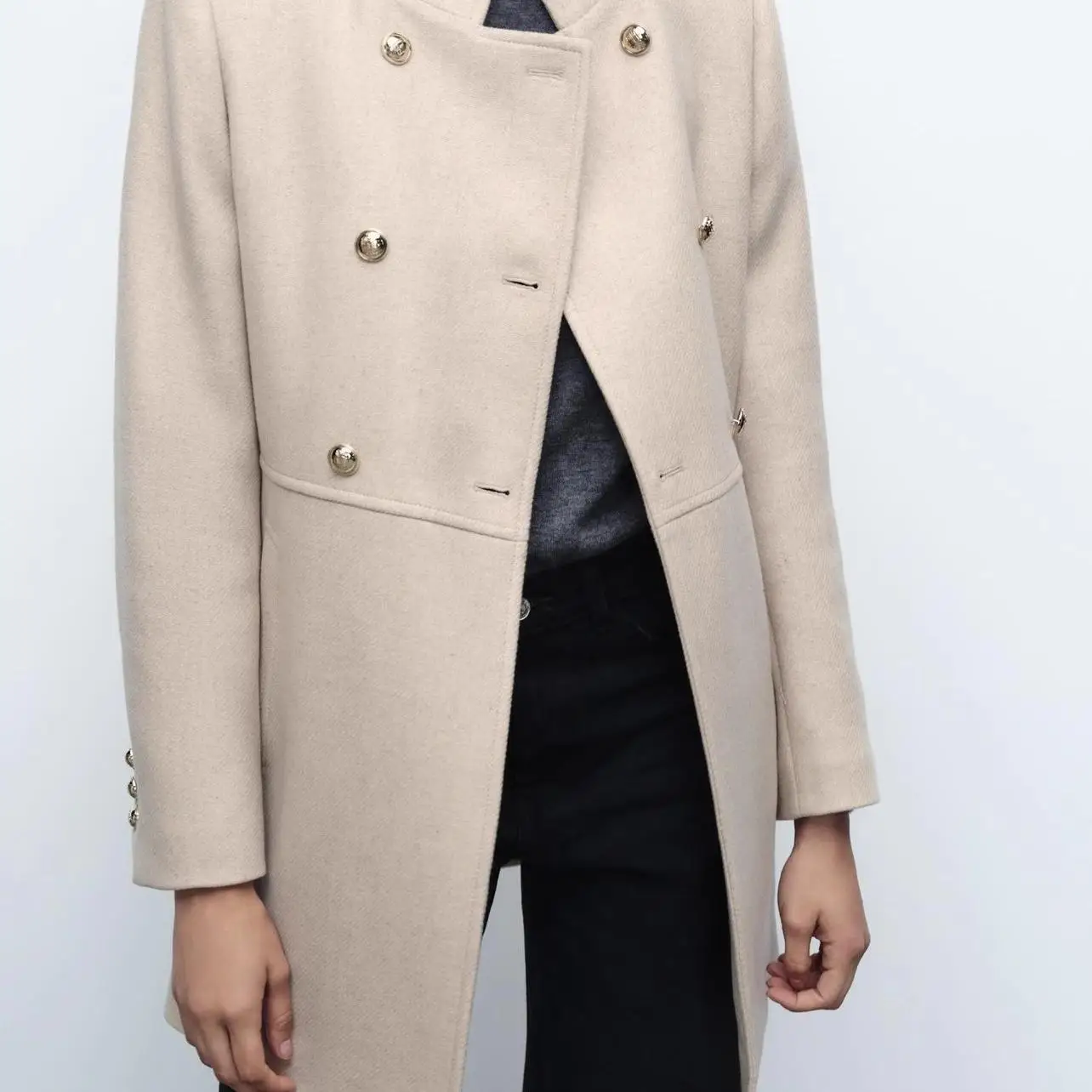New 2024 Women's Loose Fit Double Breasted Multi Colored Lapel Coat Versatile Commute Style Long Sleeve mid Length Outerwear