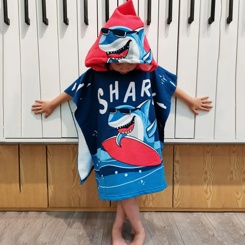 Children Baby Bath Towel Microfiber Cotton Hooded Beach Towel Cartoon Cape Towels Soft Swimming Beach Kids Bathing Stuff