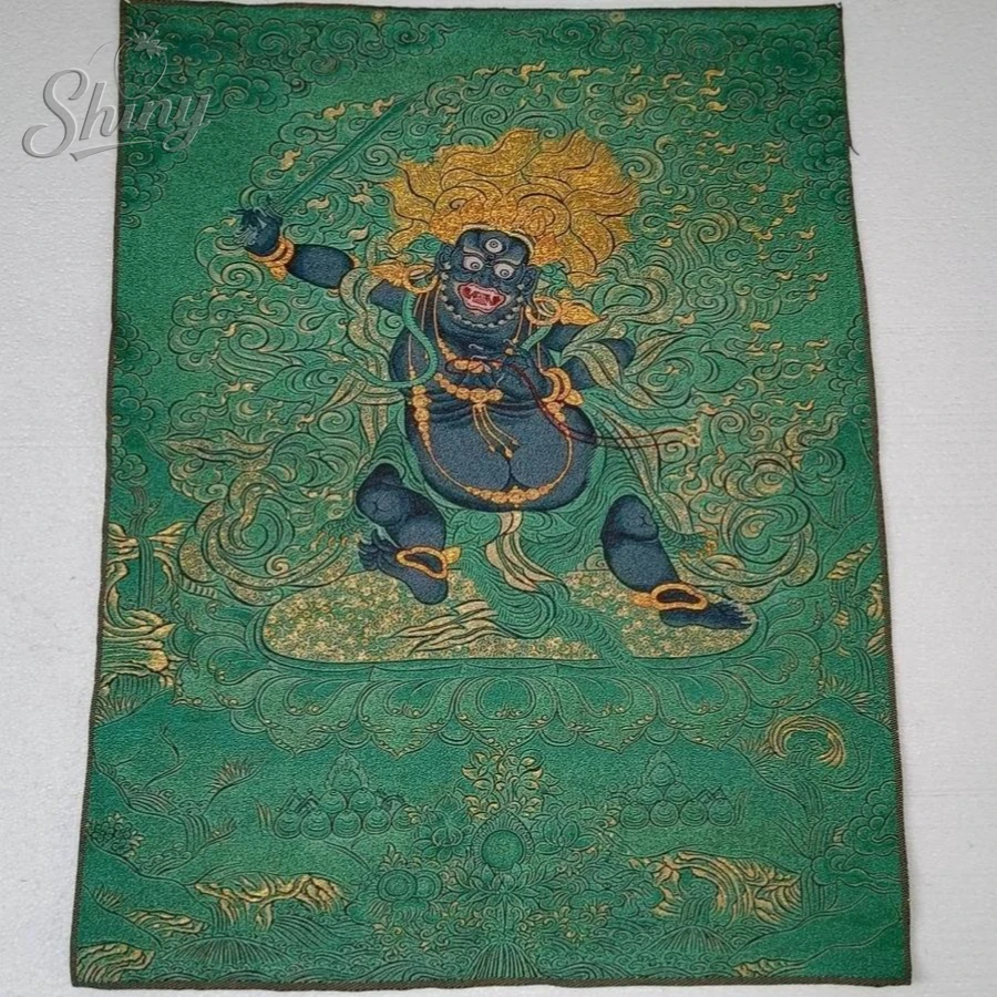 

35.4″ Buddha's Wrathful Protector in The Dharma Image Treasury Brocade Tibetan Tangka Embroidery Painting Hanging Pictures