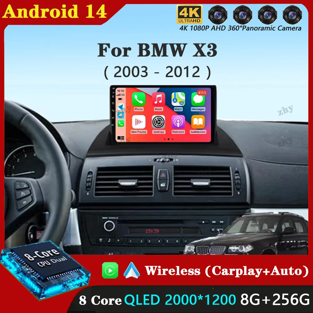 

Android 14 For BMW X3 E83 2004 2005 2007-2012 Navigation GPS Auto CarPlay 2din Radio DVD Car Multimedia Video Player QLED DSP BT