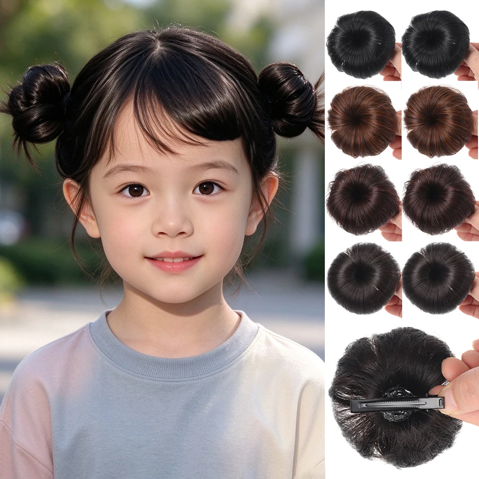 2Pcs Hair Bun Extensions Donut Chignon Hair Wig Synthetic Wig Hair Clips for Kids Daily Party Halloween Christmas Festival Use