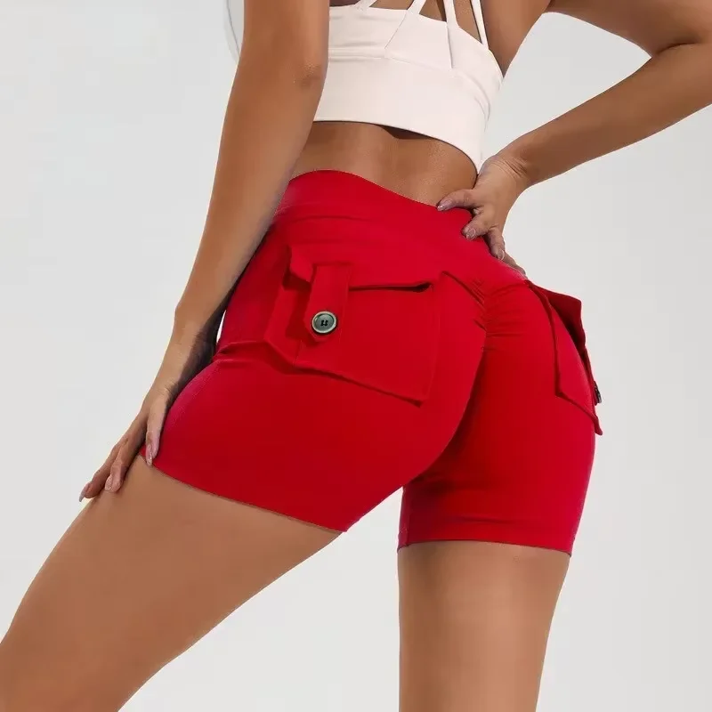 Frauen Sport Mit Tasche Gesäß Fitness Workout Hohe Taille Strumpfhosen Leggings Quick Dry Radfahren Shorts Gym Lauf Kleidung 🩳 👍️