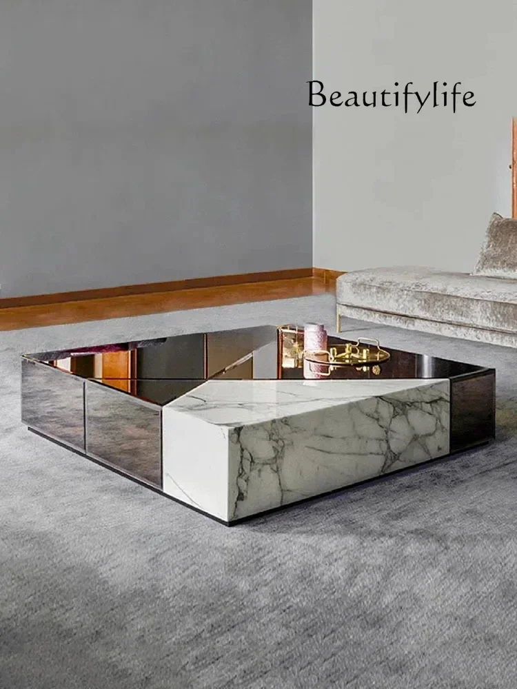 BJ Glass Mirror-Surface Tea Table Decoración Hogar Italian Light Luxury Square Living Room Home Small Apartment