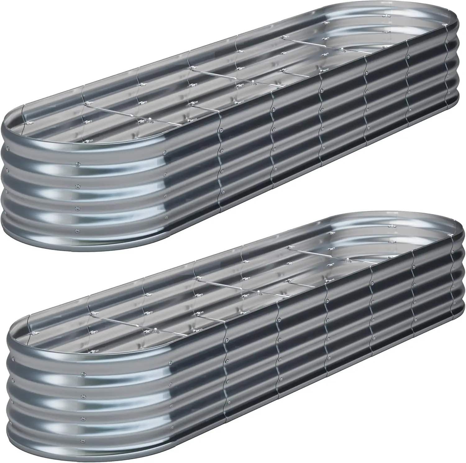 

2PCS 8x1.8x1FT Galvanized Raised Garden Bed,Raised Garden Bed Kit-Oval Metal Vegetable Box,Large Planter Flower Boxes Outdoor,Pl