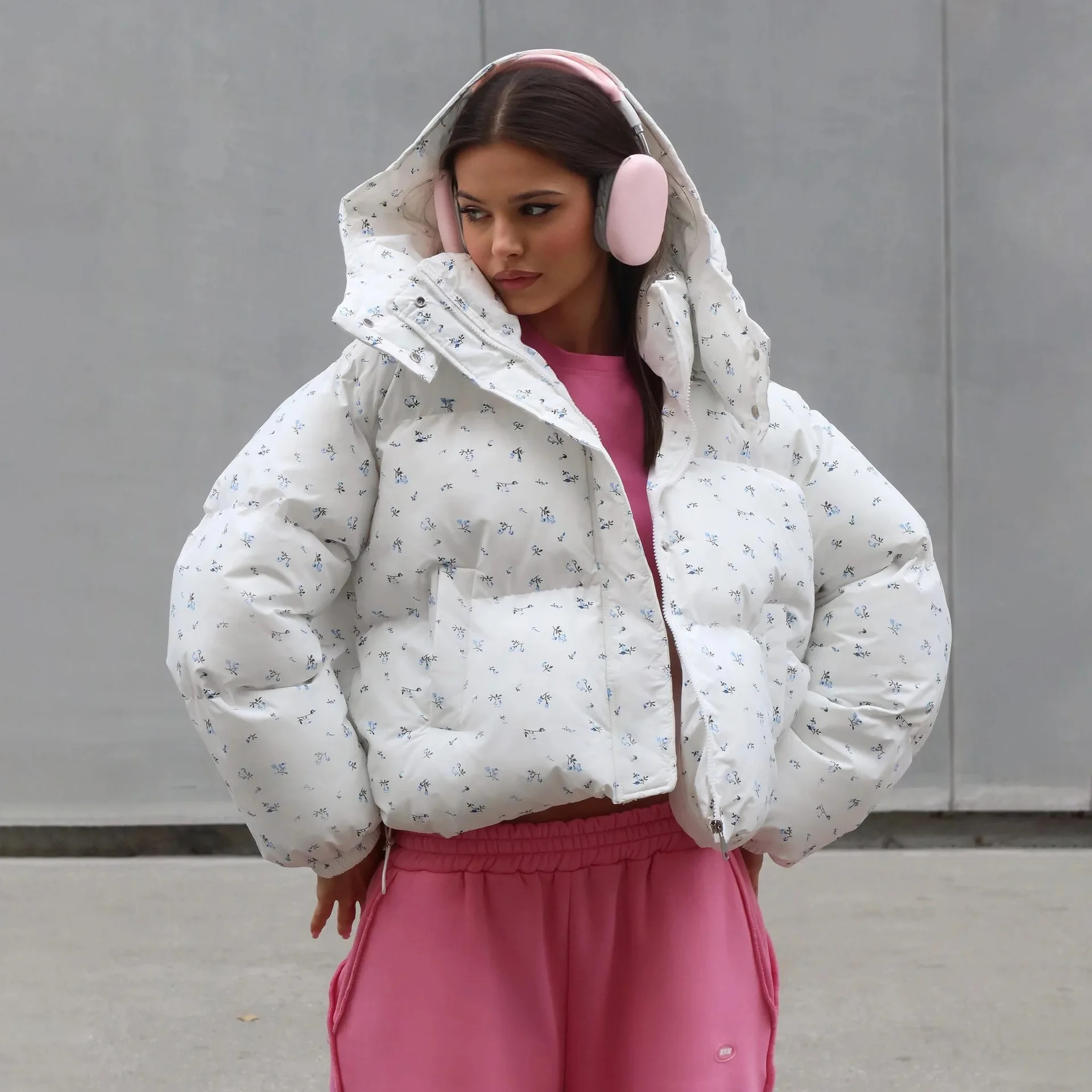 ملابس الخبز تصميم الأزهار الصغيرة الرباط مقنعين ملابس مبطنة بالقطن قابلة للفصل الراقية سترة نسائية متعددة الاستخدامات #4