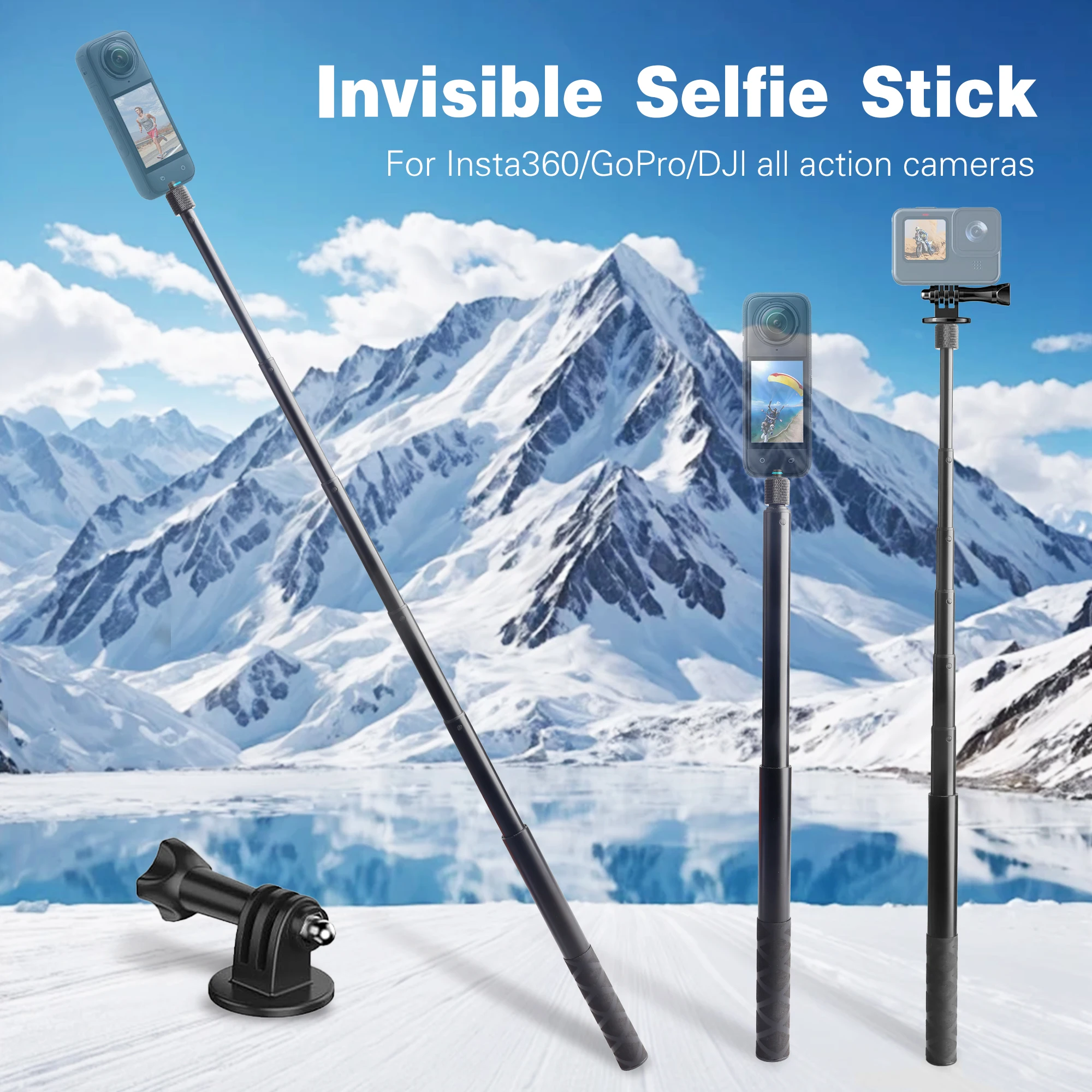 59in/150cm Invisible Selfie Stick, Extension Long Pole for Insta360 X6/X5/X4/X3 GoPro Hero  DJI OSMO Action 3/4/5/6 Pocket 3/4,