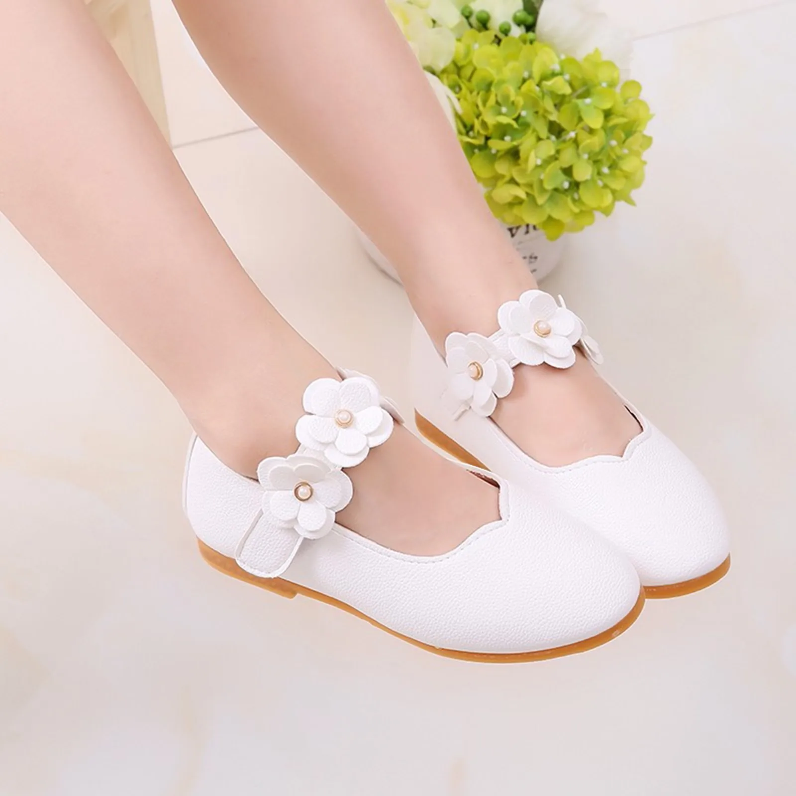 Children Kid Baby Girls Solid Flower Student Single Soft Dance Princess Shoes Princess Kids Leather Shoes For Girls Shoes Butter