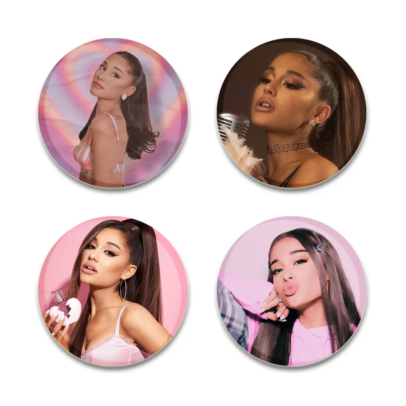 Singers Ariana Grande Pins for Backpacks Bag Round Plastic Enamel Pins and Brooches Creative Handmade Badge Gifts Accessory