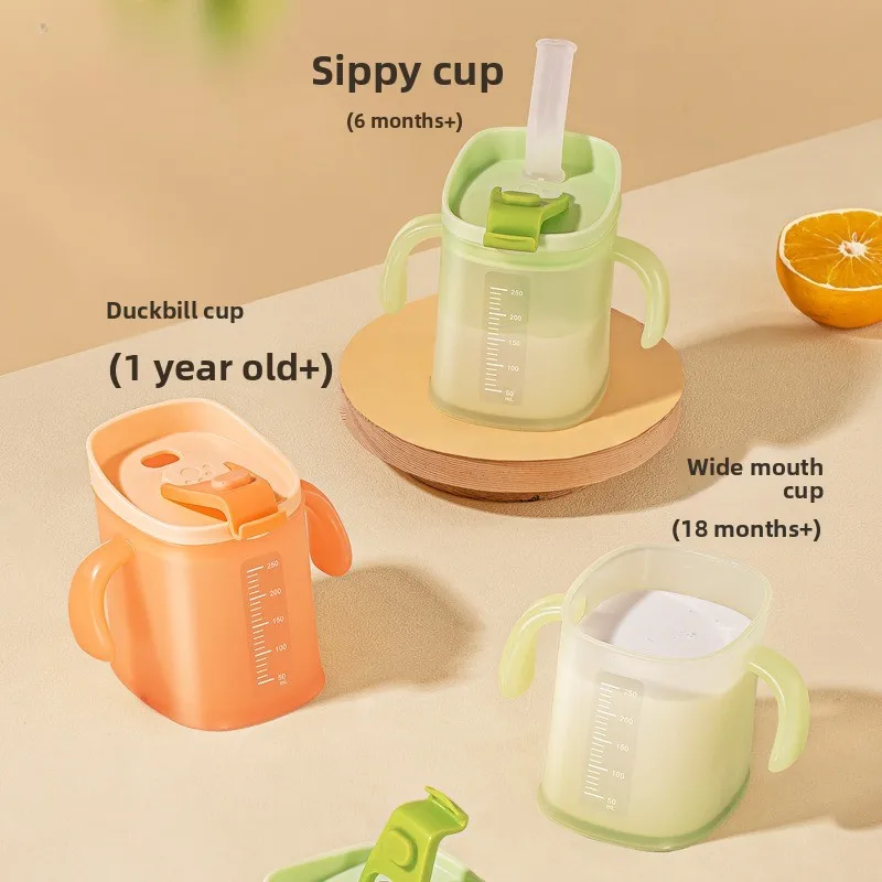 Children Learn To Drink Straw Cup Baby Drinks Water Duckbill Cup 6 Months Old 250ml Slanted Mouth Cup