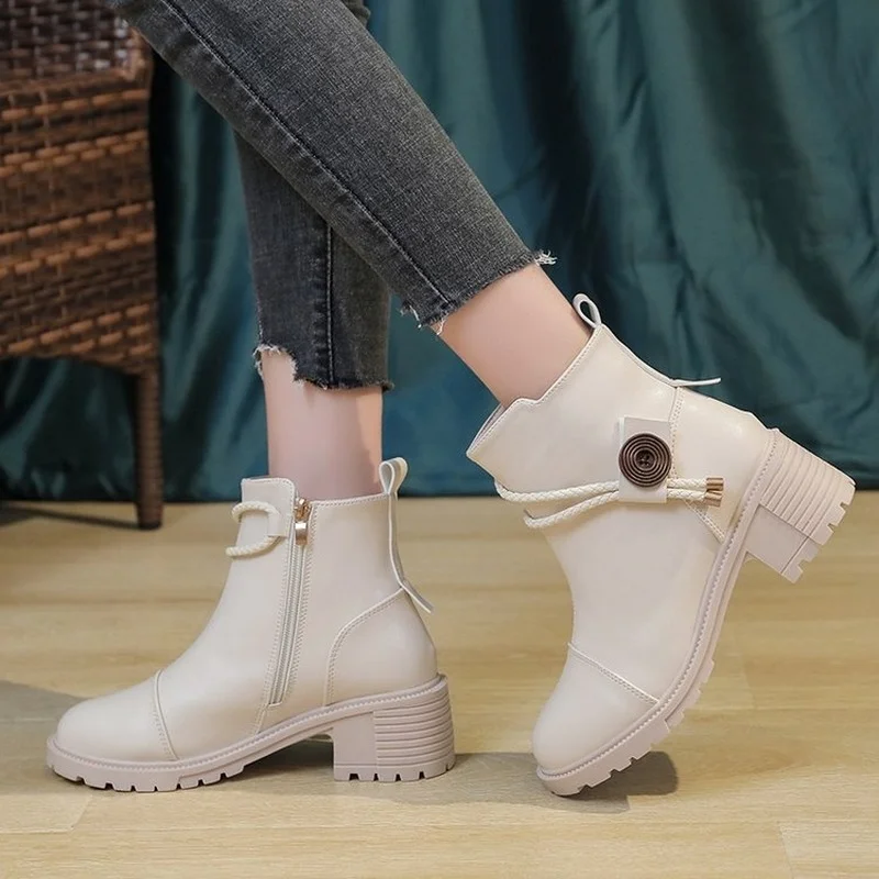 New Women's Shoes Fashion Round 2022 Autumn Women's Boots Solid Color Black Boots Comfortable Boots Women's Platform Ankle Boots