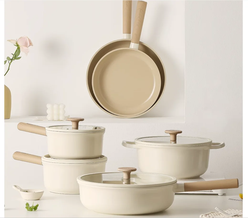 Conjunto de panelas de cozinha antiaderentes de cerâmica de titânio especial para fogões de indução conjunto de panela de gás