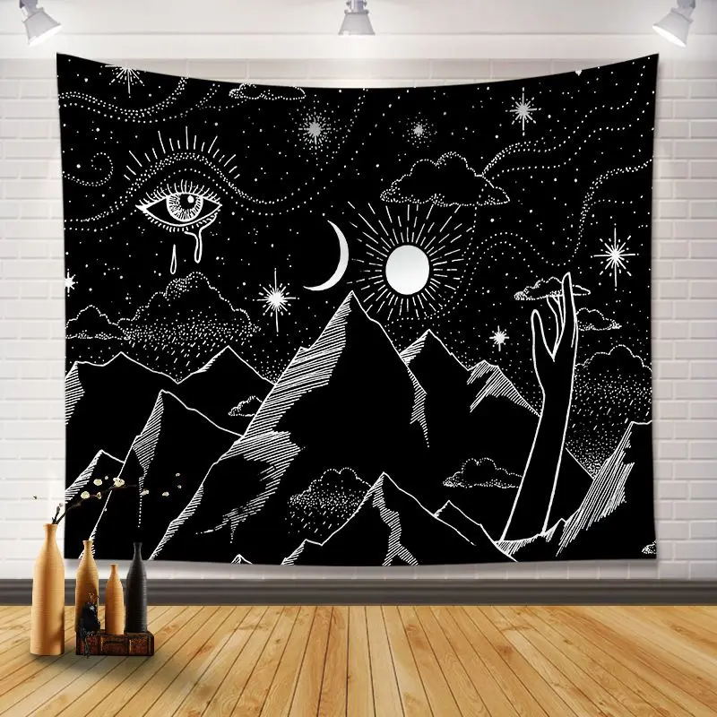 VIKAMA Sun and Moon Tapestry Wall Hanging Astrology Constellation Line Art Celestial Boho Wall Decor for Bedroom Room