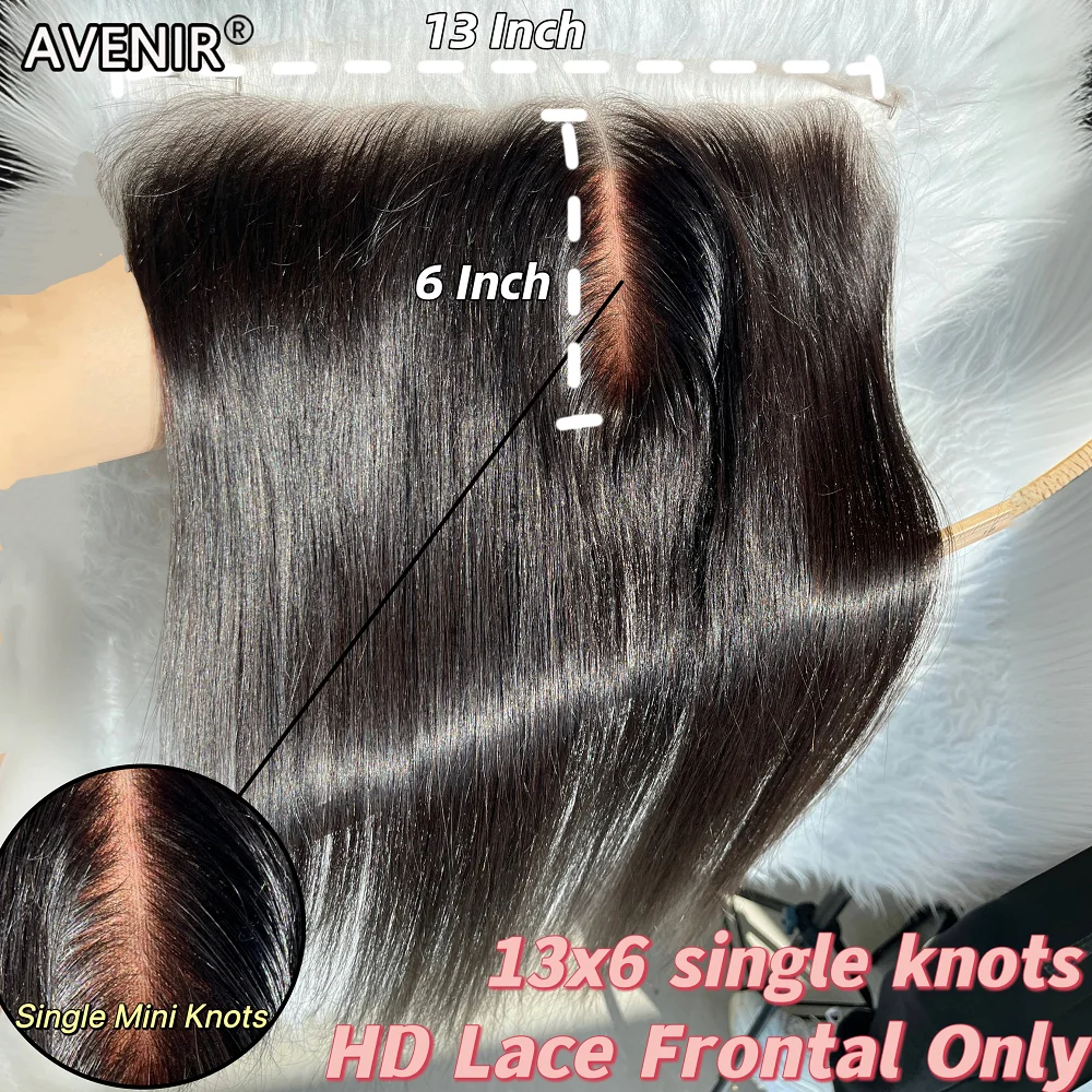 AVENIR nudos individuales 13x6 HD encaje Frontal solo cabello humano liso brasileño HD encaje Frontal Pre desplumado Color Natural cabello Remy