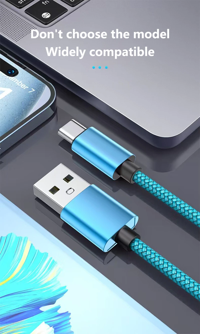 Nylon Data Cable Fast Charger 1M 2M 3M USB A To Type C Charging Cable For Huawei Samsung Android Iphone Type C Charging Device