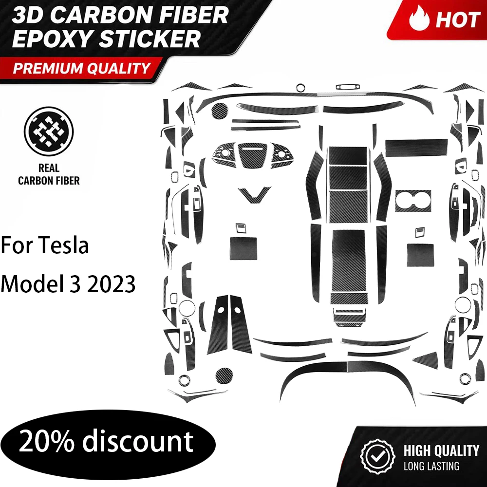 For Tesla Model 3 2023-up carbon fiber Center Armrest Pad Console Gear Shift Panel Dashboard Air Vent trim Accessories  sticker