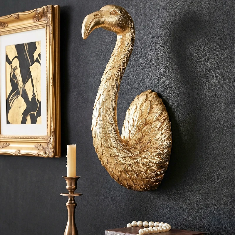 Animal Heads Sculptures Wall Art-Resin Faux Flamingo for Home Wall Decor,Wall Hanging Decoration for Living Room,Bedroom/Kitchen