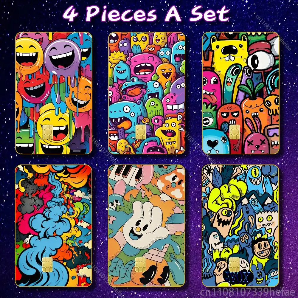 

Cartoon Graffiti Sticker Case For Credit Bank Subway ID Decorative Self-adhesive Card Cover Skin