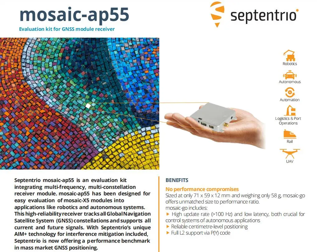 Kit de evaluación de mosaic-ap55 de Septentrio para receptor de módulo GNSS