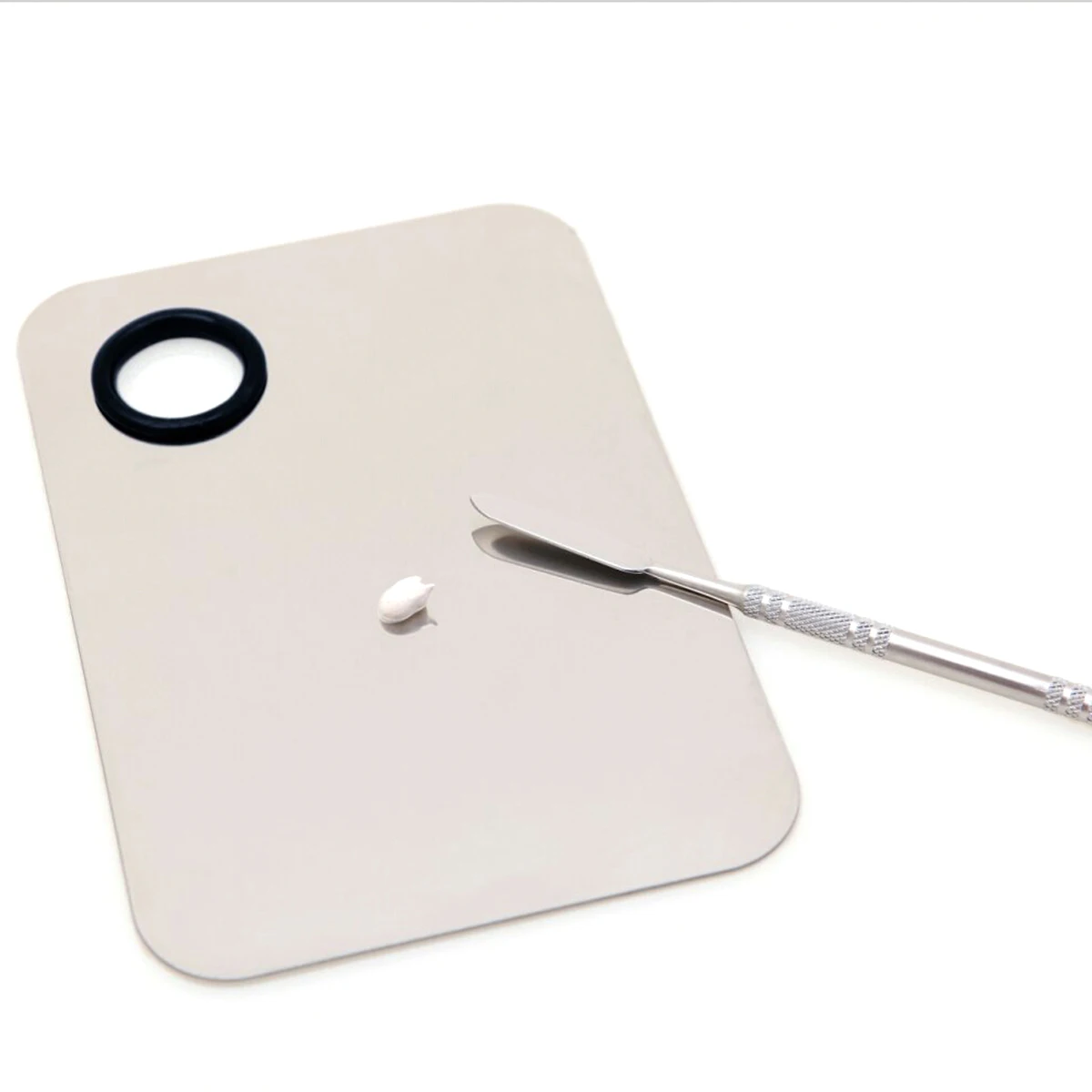 

15*10CM Stainless Steel Makeup Palette Nail Manicure Tool Spatula Set Silver with Hand Protection Ring for Professional