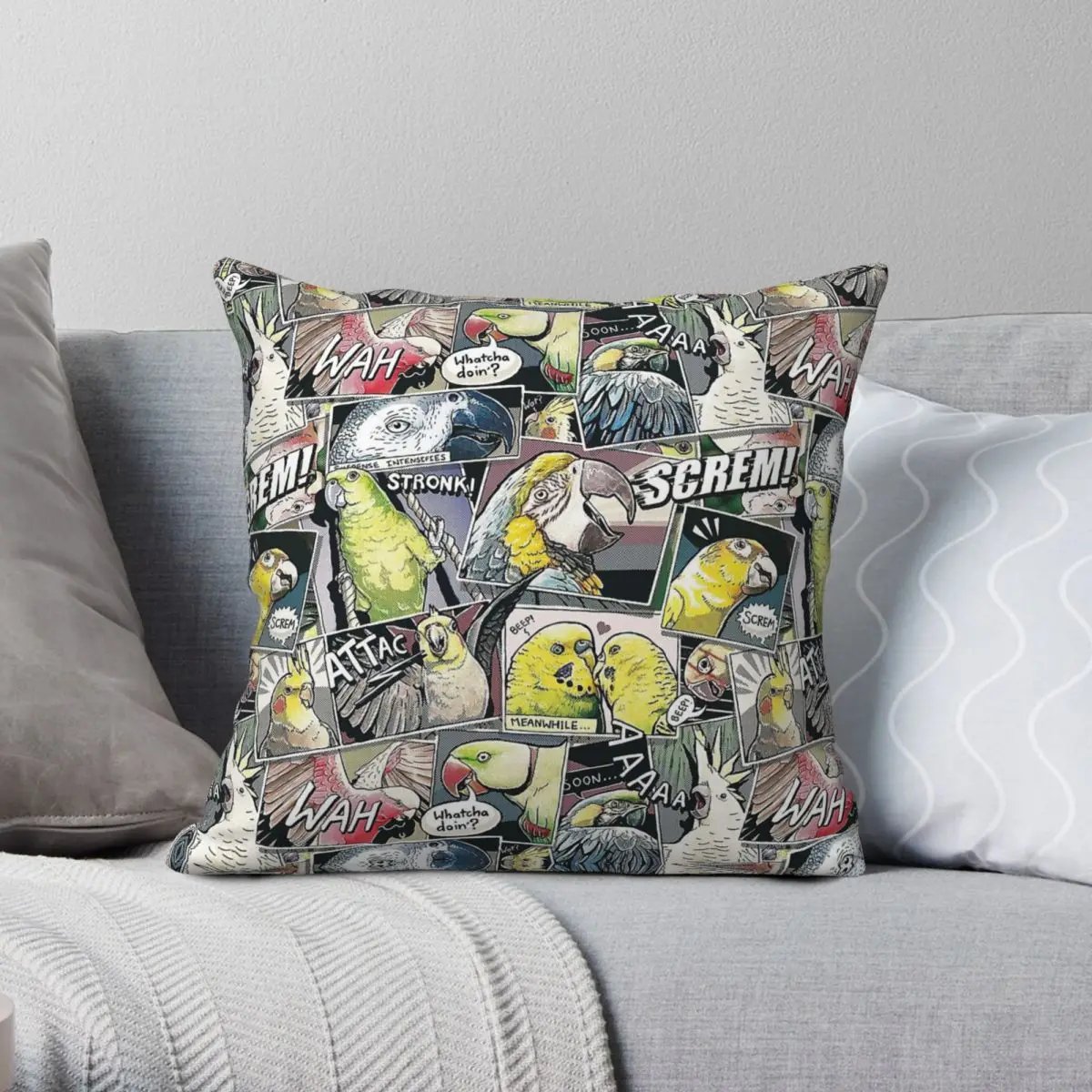 Parrots Macaw Comic Square Pillowcase Polyester Linen Velvet Printed Zip Decor Throw Pillow Case Sofa Seater Cushion Cover
