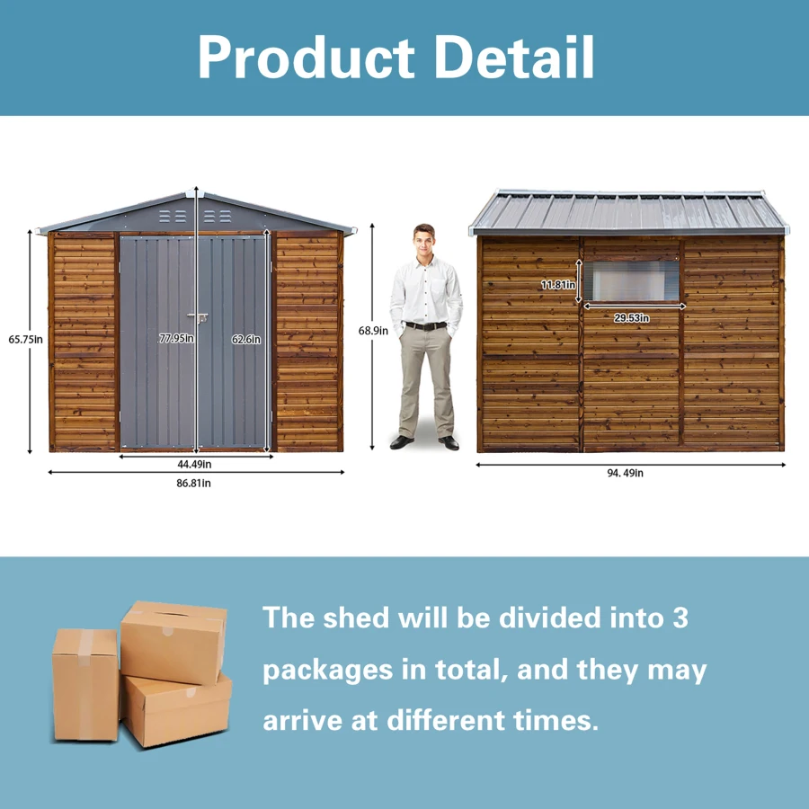 8*8FT Iron-Wood Combination Tool Shed A Perfect Blend of Nature and Functionality For Garden, Backyard, Patio