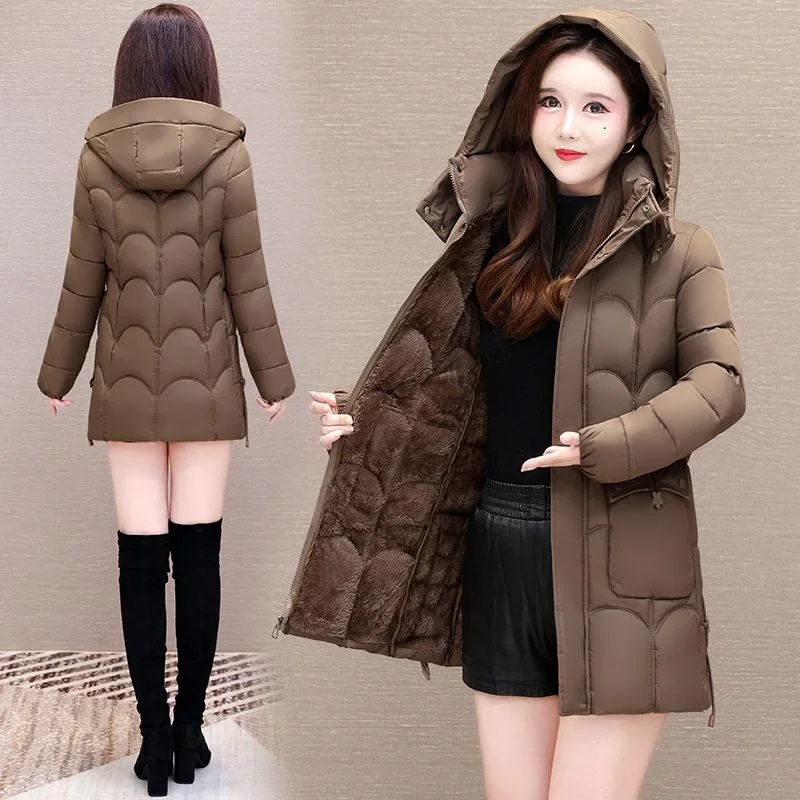 -30 Degree Thick Winter Women\'s Cotton Clothing Hooded Warm Coat Casual Jacket Female Overcoat Medium-long Parkas Mom Outerwear