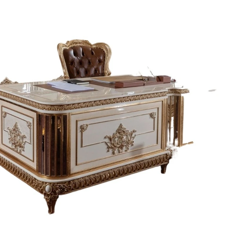 

Luxury villa study furniture home engraved writing desk computer desk desk