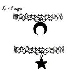 Punk Gothic Style Moon Star Charm Elastic Tattoo Choker Stretchy Chain Necklace Party Holiday Gift