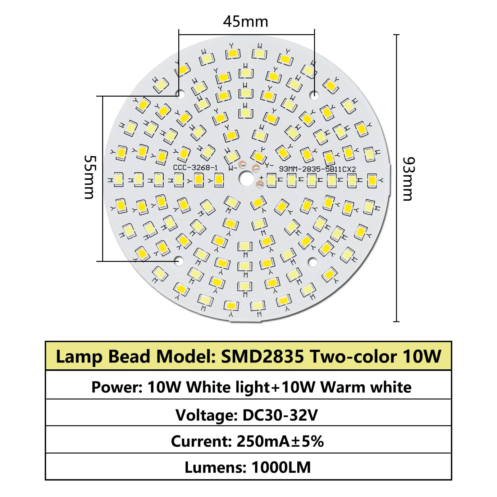 10W 18W 24W 36W SMD2835 Two-color Panel Lamp Bead Warm White Cold White 250mA Led Ceiling Lamp Panel Lamp DIY