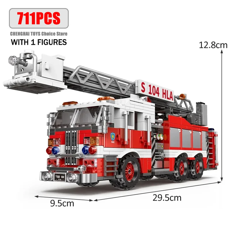 Simulation City Firefighter Rescue Engineering Vehicle Movable Building Block Fire Trucks Model Kit Childrens Assembled Toy Gift