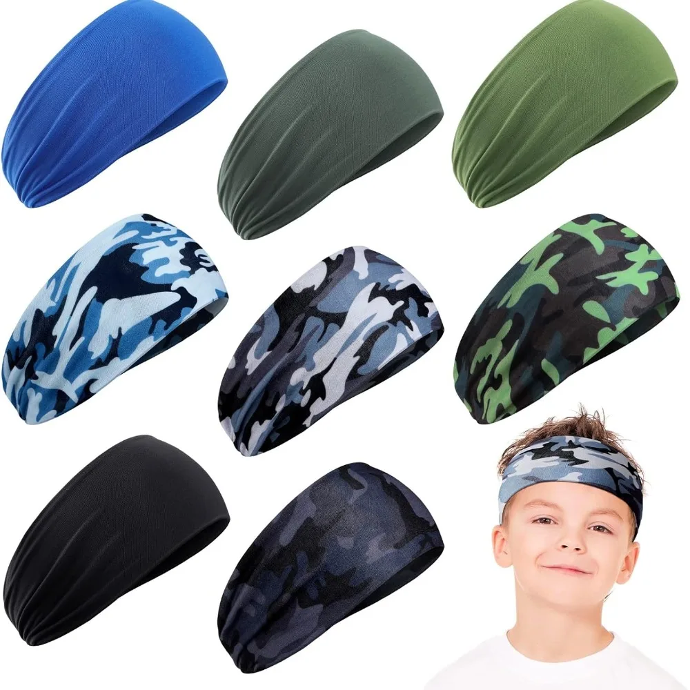 Boys Girls Headbands Kids Sports Sweatbands Camo Elastic Athletic Wicking Hairbands Football Soccer Workout Running Headwrap