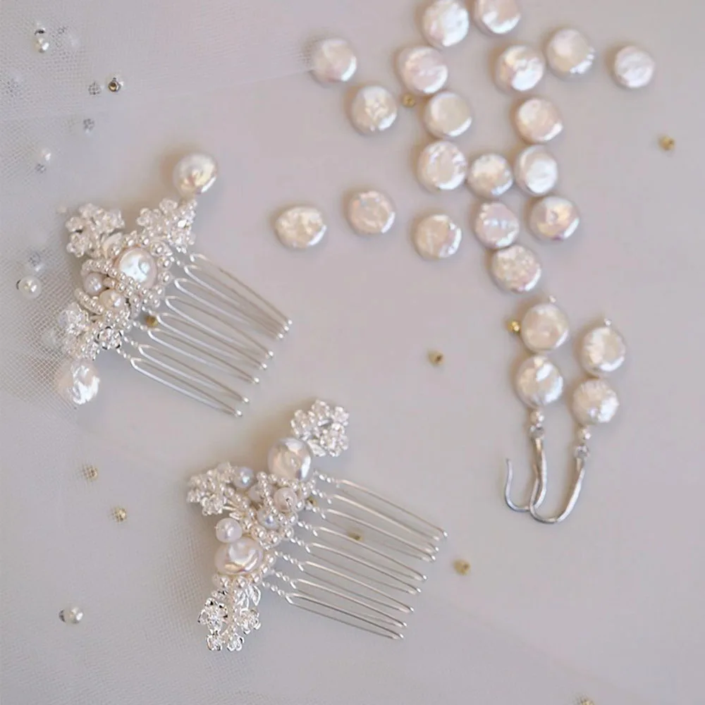 SLBRIDAL Handmade Alloy Crystal Rhinestones Pearls Bridal Wedding Hair accessories Hair Comb Earrings Women Girls Dress Jewelry