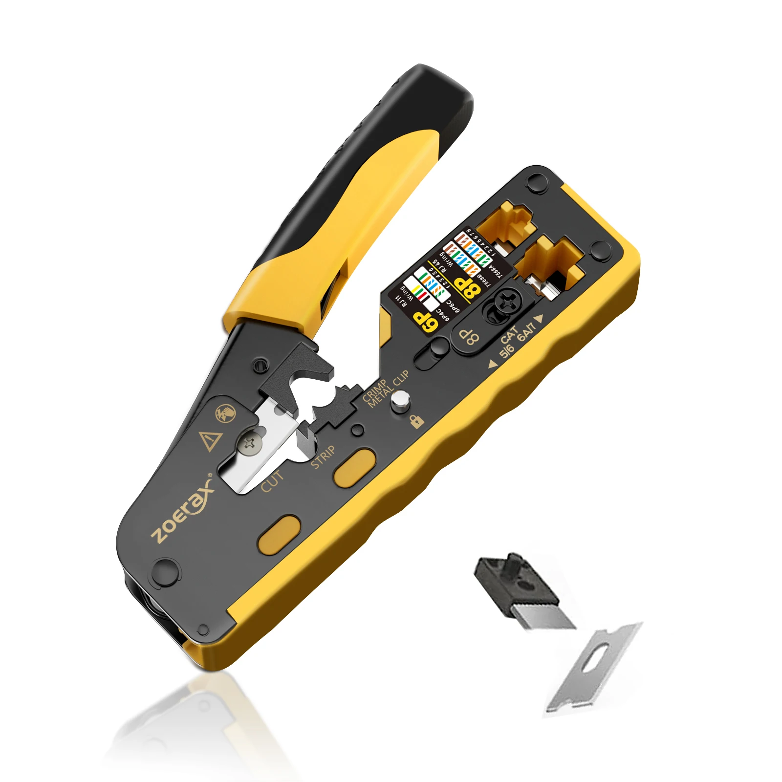 ZoeRax RJ45 Cat7 Crimp Tool Ethernet Crimping Tool Wire Cutter Crimper For Cat7 Cat6a Cat6 Cat5e Pass Through Connectors