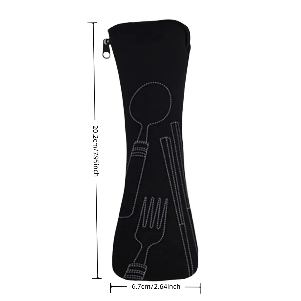Black portable outdoor travel camping cutlery bag, can hold knife, fork, spoon, teaspoon, chopsticks, straw and other cutlery