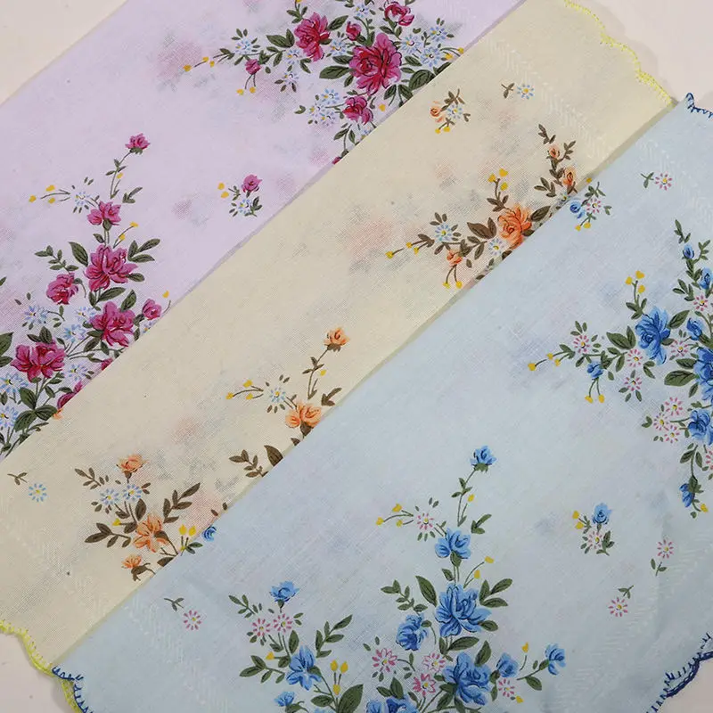 3 pçs/set lenços de algodão com borda ondulada bordado com lenços de renda lenço de mulher para chá da tarde