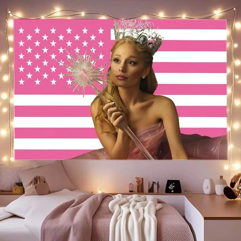 VIKAMA Ariana Grande Pink Flag Theme Tapestry Star Bedroom Background Wallpaper Room Decoration Home Decoration