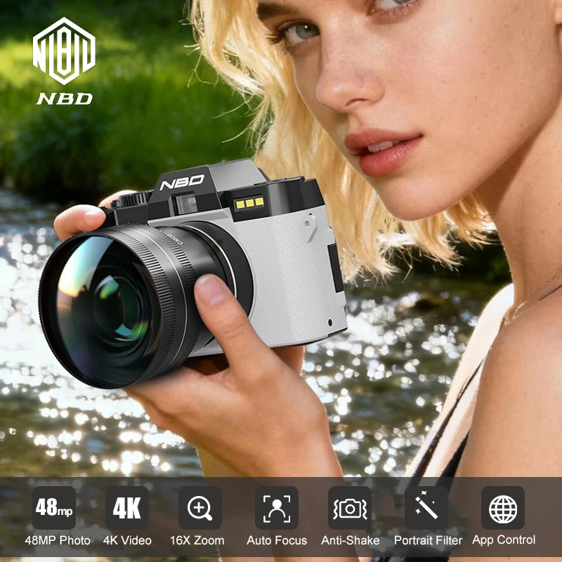 

NBD Digital Camera 4K 48MP Vlogging App Control Autofocus Compact Camera for YouTube Video Beginners Travel Gift S100F White