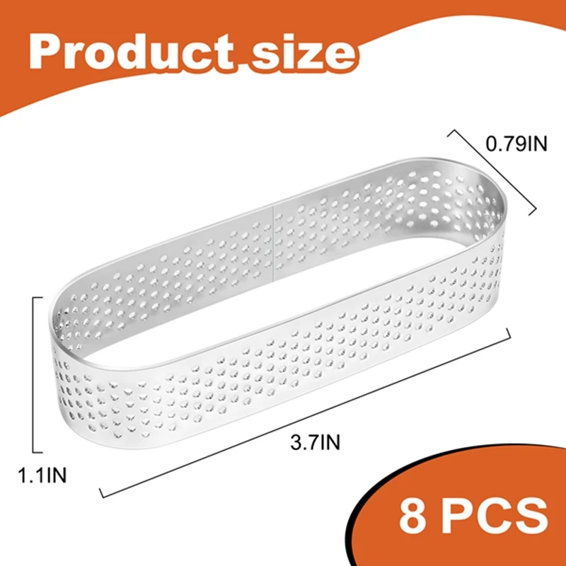 Moldes De Tartlet Oval De Aço Inoxidável, Mousse De Sobremesa Francesa, Anel De Torta De Frutas, Molde De Bolo De Quiche, Anel De Mousse, 8Pcs