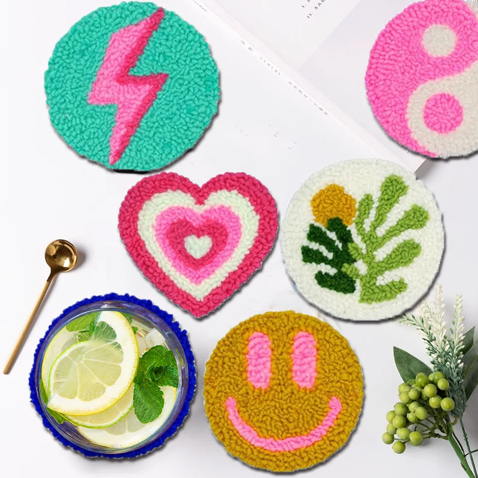 

GATYZTORY 6ps Set Flower Punch Needle Coasters Kit Easy DIY Punch Needle Embroidery Kit for Adults Tufted Coaster Art Craft
