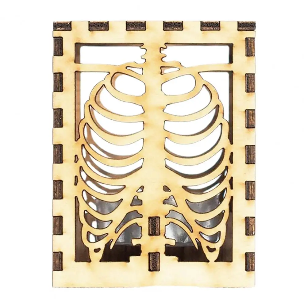 Skull Ribs Wall Projection Spooky Halloween Skull Rib Shadow Lamp with Wooden Skeleton Hollow Pattern Projection for Home for A