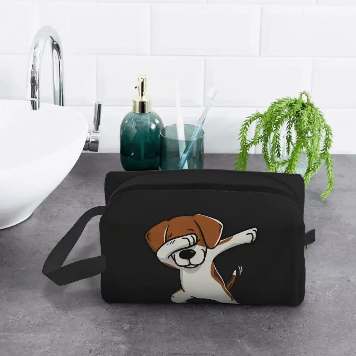 Dabbing Beagle Makeup Bag for Women Travel Cosmetic Organizer Kawaii Dog Storage Toiletry Bags