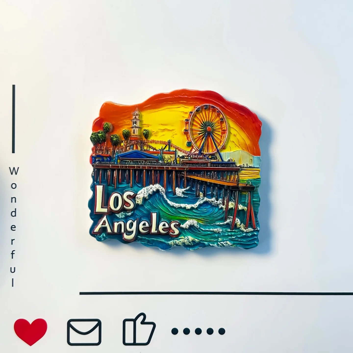 Estados Unidos, Los Angeles, adesivos de geladeira, píer de Santa Mônica, monumento turístico, parque temático do Pacífico, itens de coleção