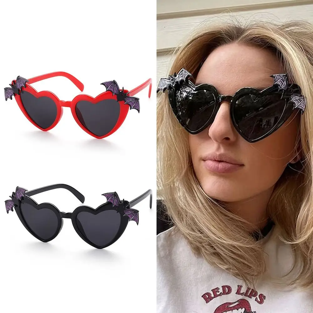 Bat Wings Decor Heart Shaped Sunglasses Fashion Disco Party Decoration Heart Sun Glasses Halloween Costume Eyewear for Women