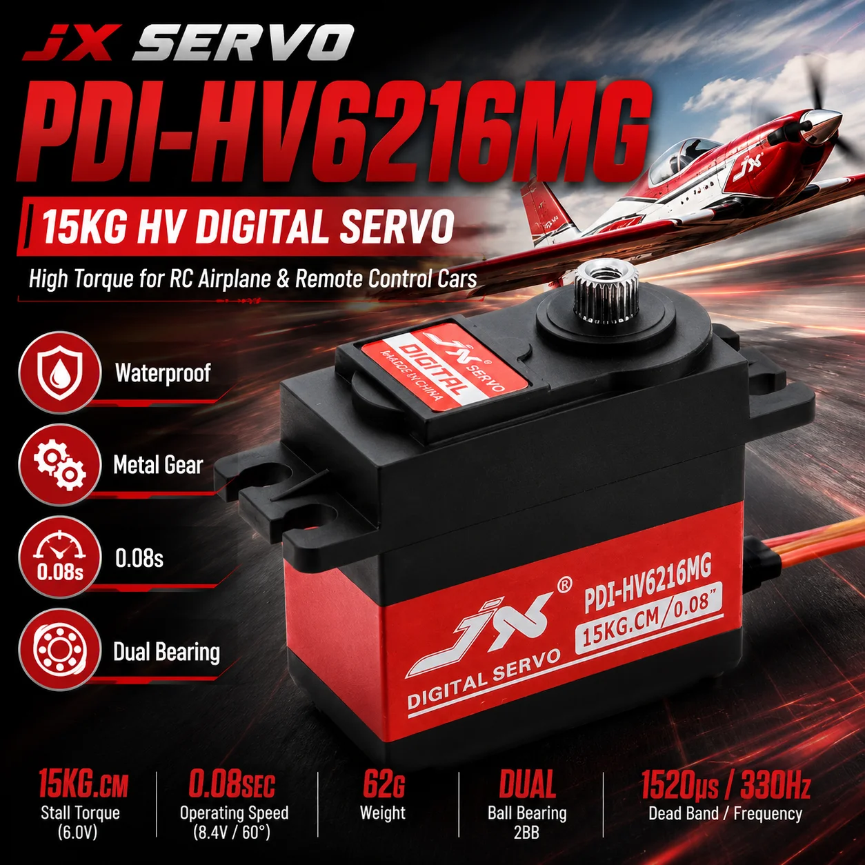 JX Servo PDI-HV6216MG 15KG High Torque HV Waterproof  Digital Servo Metal Gear for RC Model Aircraft Airplane Remote Control Car
