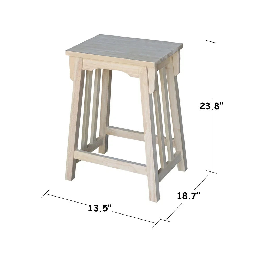 Unfinished Solid Wood Counter Height Stool 24 Inch Tall Armless Barstool Kitchen Dining Room or Lounge