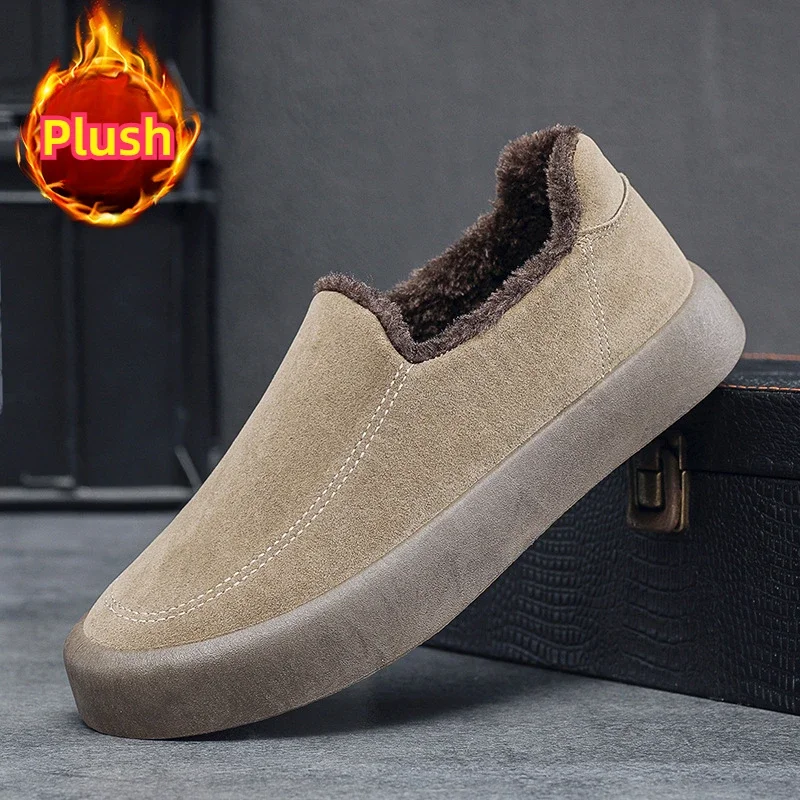 

Men's Warm Shoes Luxury Men's Cotton Shoes Comfortable Suede Loafers Plush Warm Casual Shoes Home Slip-on Male Slippers Tenis