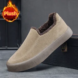 Men's Warm Shoes Luxury Men's Cotton Shoes Comfortable Suede Loafers Plush Warm Casual Shoes Home Slip-on Male Slippers Tenis