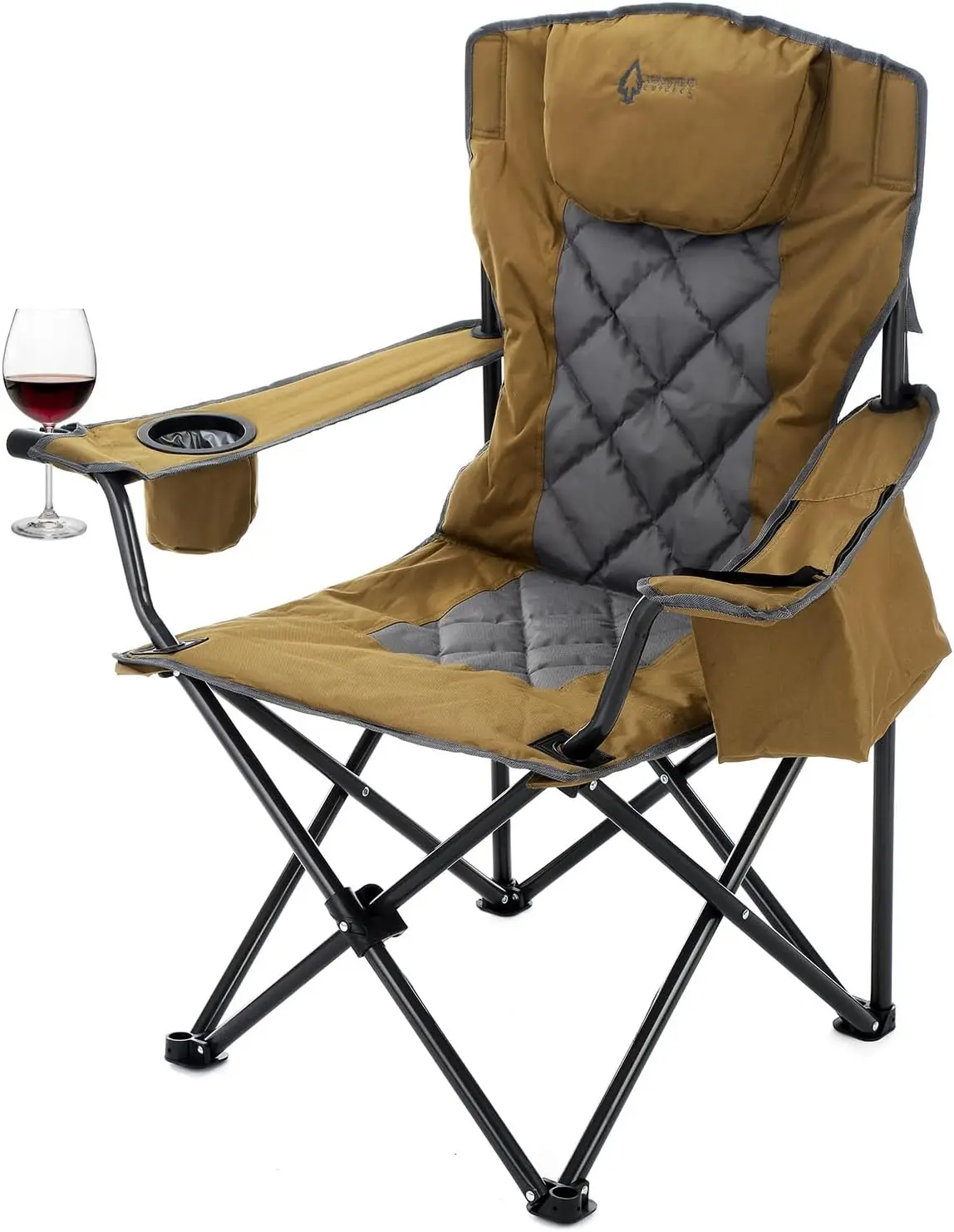 Portable Folding Camping Quad Chair w/ 6-Can Cooler, Cup & Wine Glass Holders, Heavy-Duty Carrying Bag, Padded Armrests